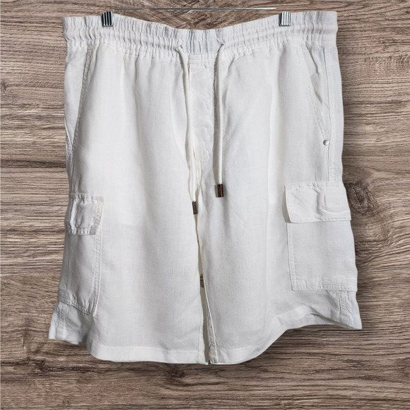 Vilebrequin 100% linen white baggy cargo shorts resort wear Men's